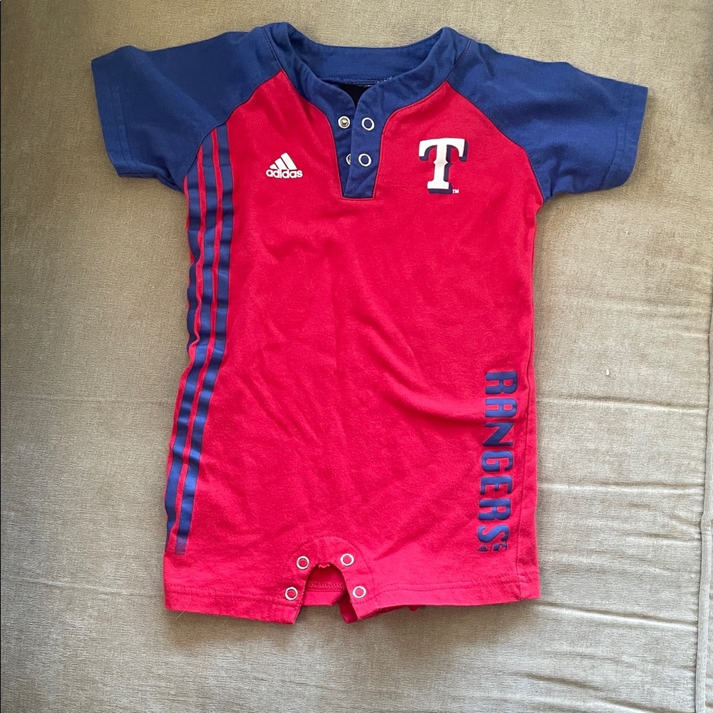 adidas Red and Navy Texas Rangers Short Sleeve Baby Romper